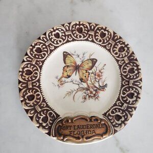 Vtg Treasure Craft Fort Lauderdale Ceramic Souvenir Butterfly Wall Decor Plate